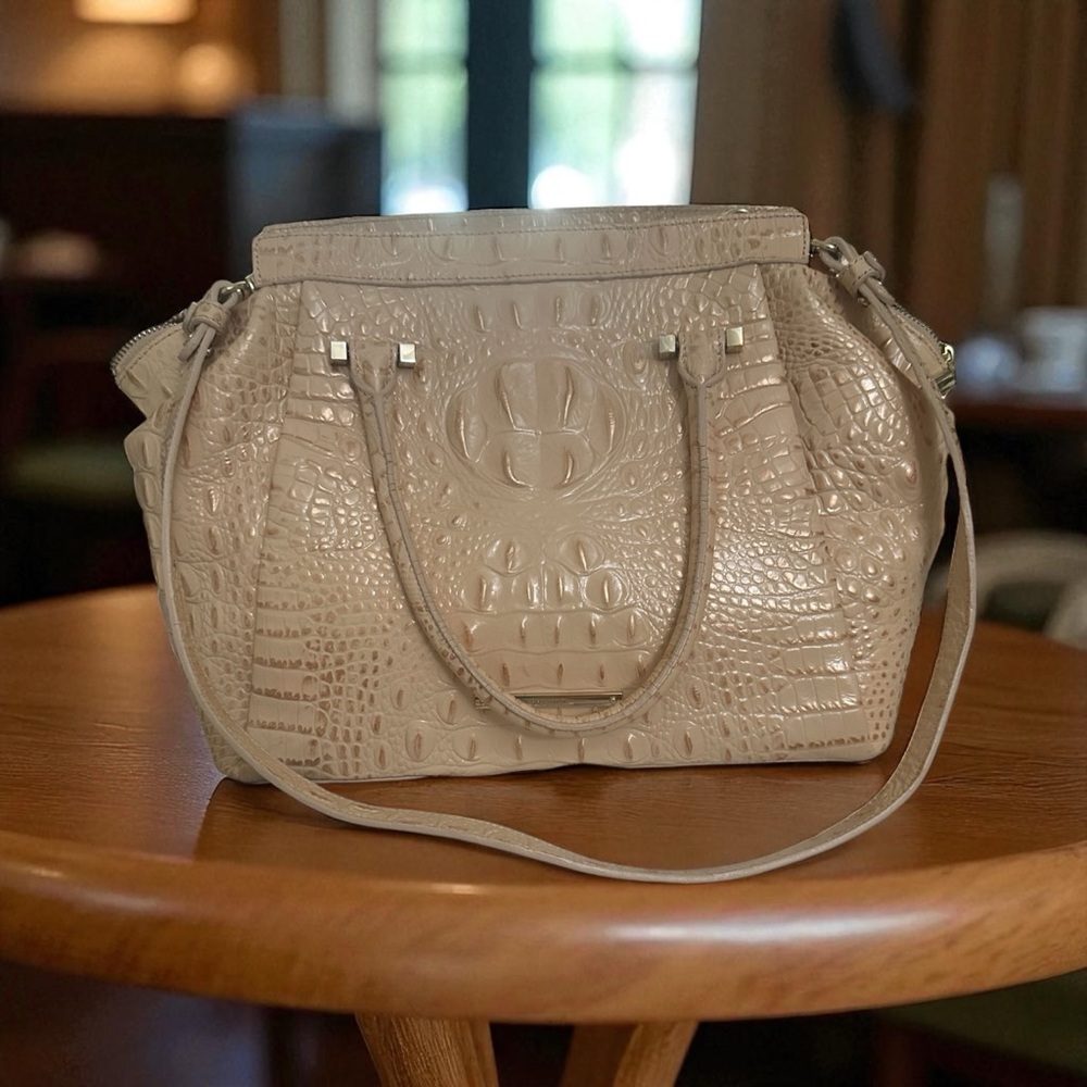 Brahmin Faye Melbourne Satchel / Crossbody Bag in Beige/Cream w/ care card
